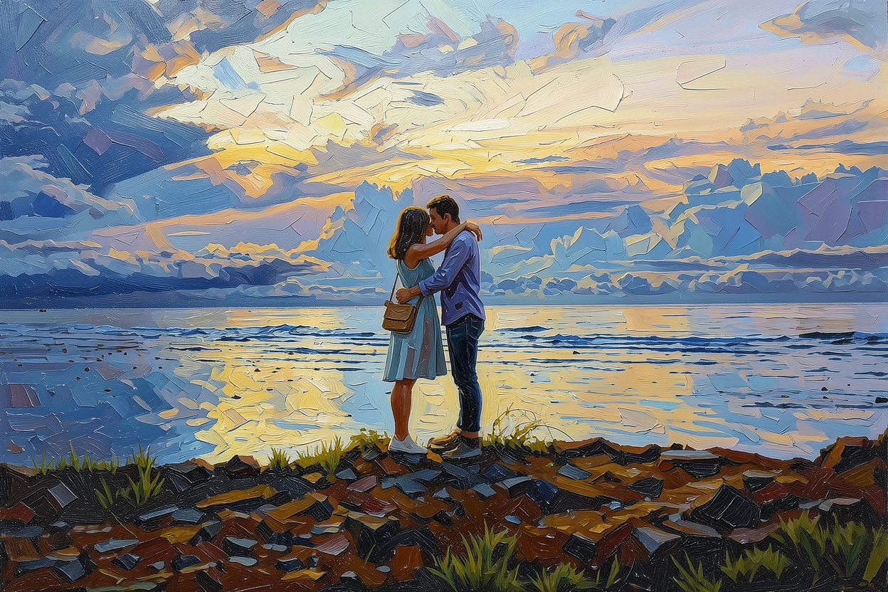 The same couple photo turned into a custom oil painting by ReArt