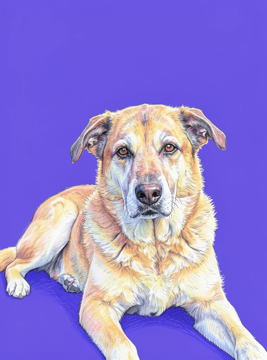 The same senior dog as a soft-pastel portrait