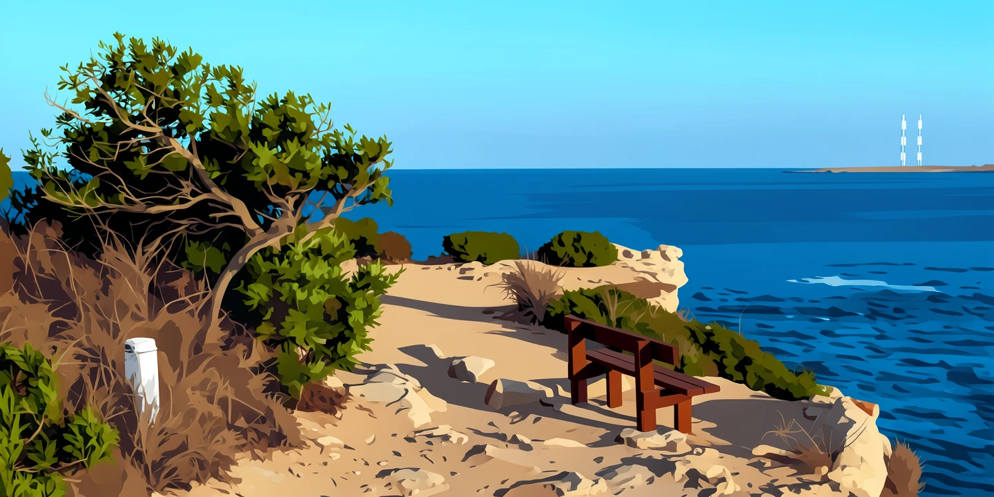 The same coastal bench rendered in ReArt's Vector Poster style