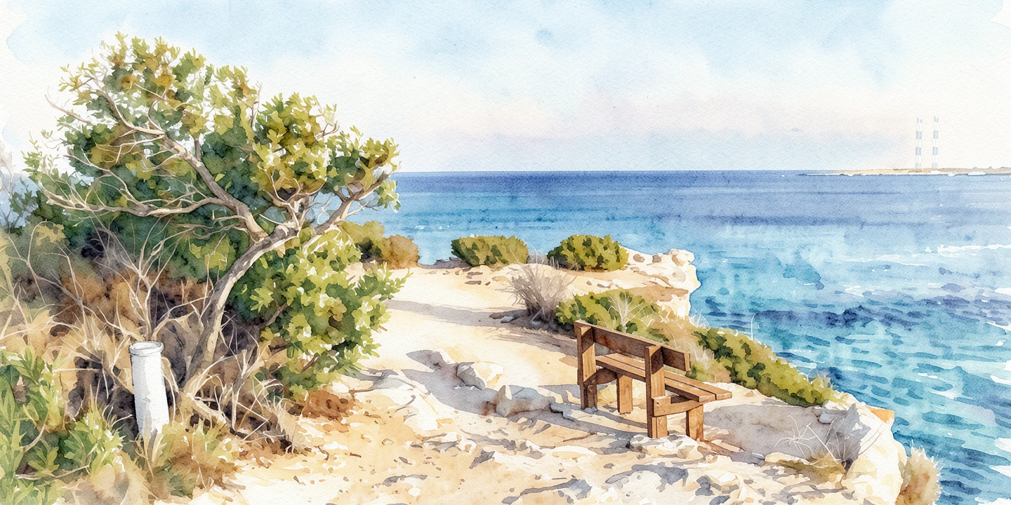 The same coastal bench rendered in ReArt's Watercolor Wash style