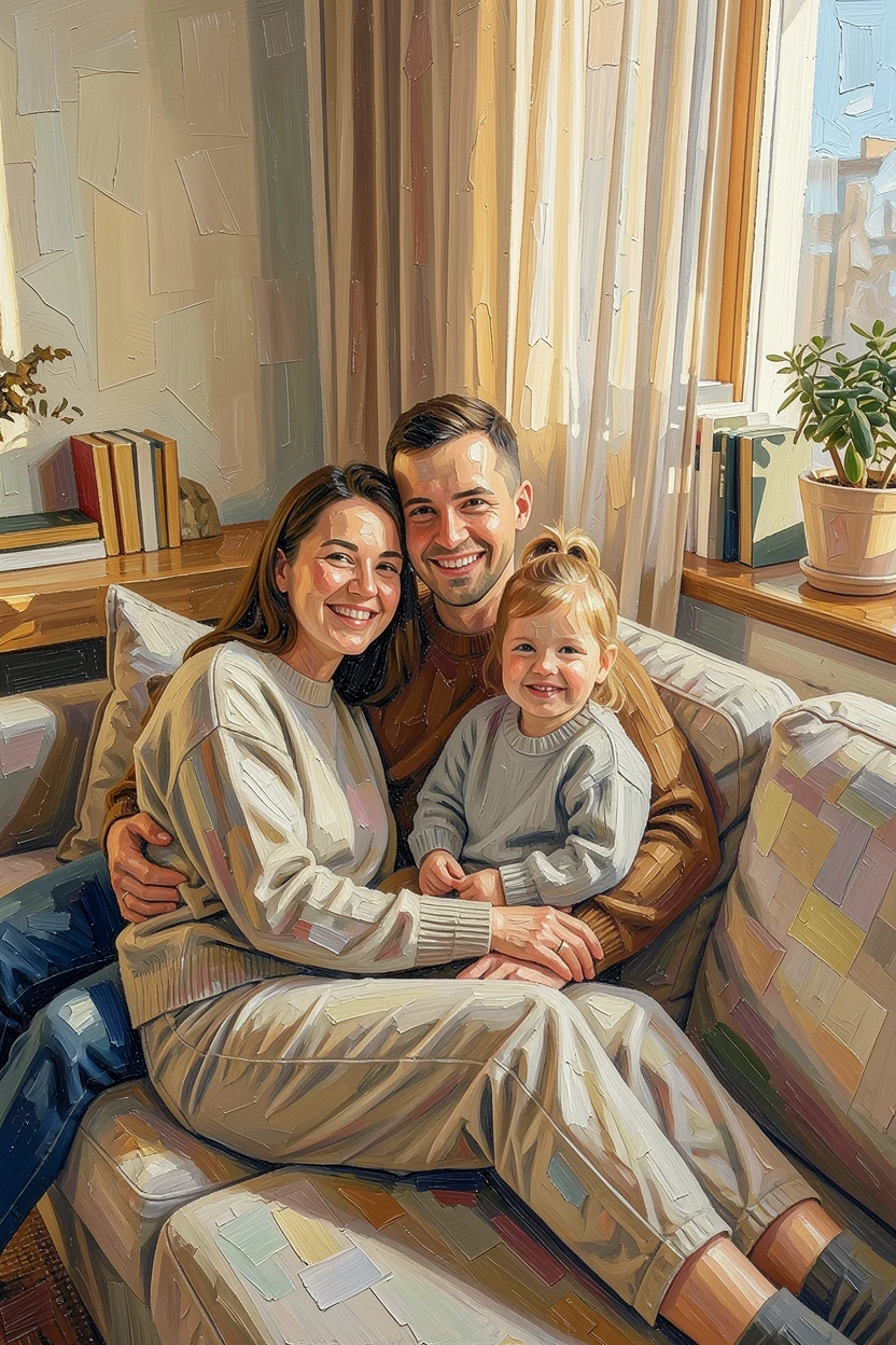 The same family photo as a Classic Oil painted portrait on a gallery-wrapped canvas